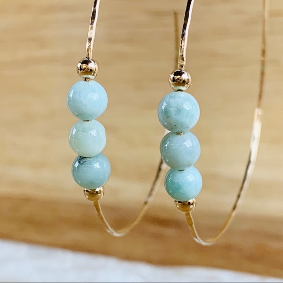 Larimar Hammered Hoop Earrings 14K Gold Filled 925 - Picture 6 of 6